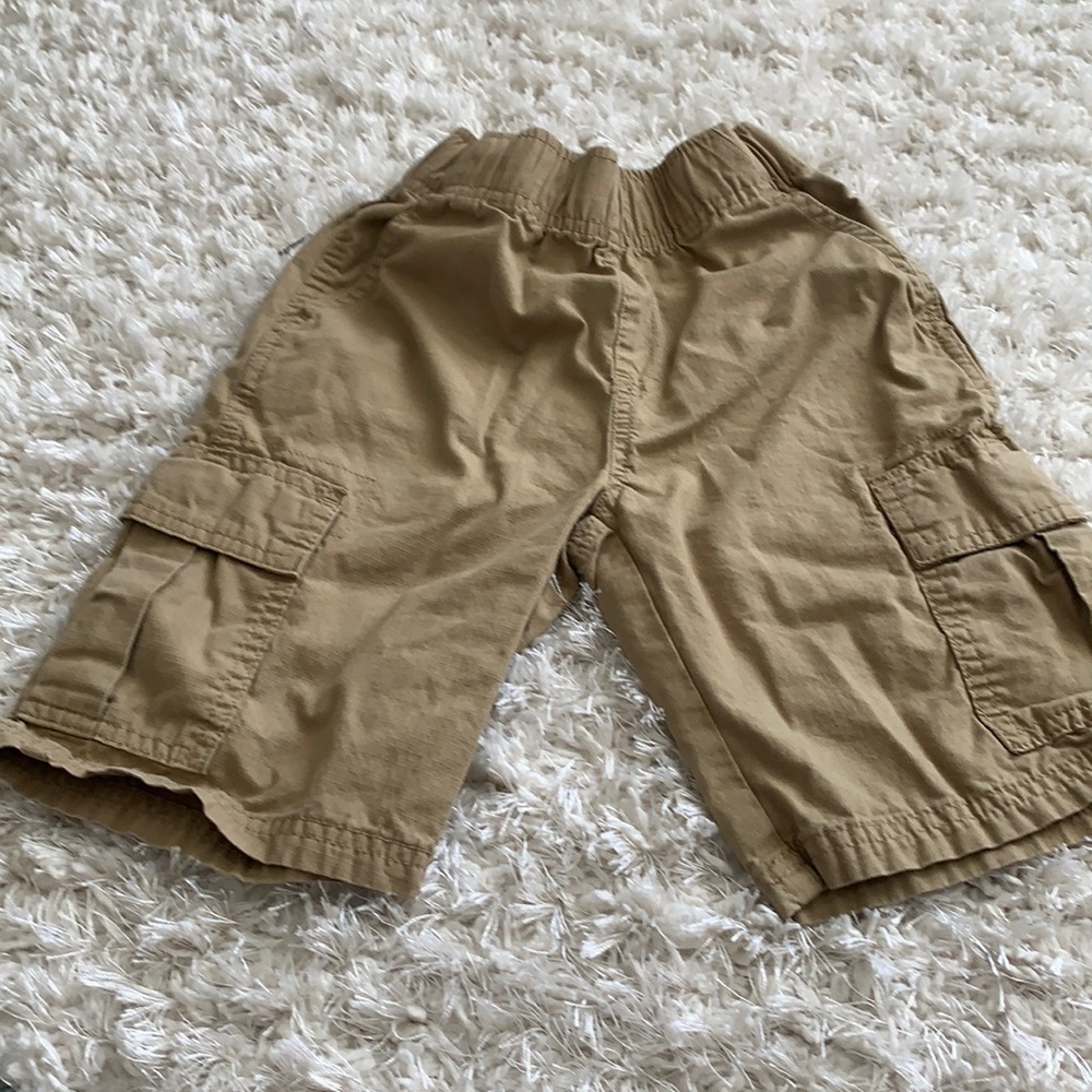 Khaki and gray cargo shorts